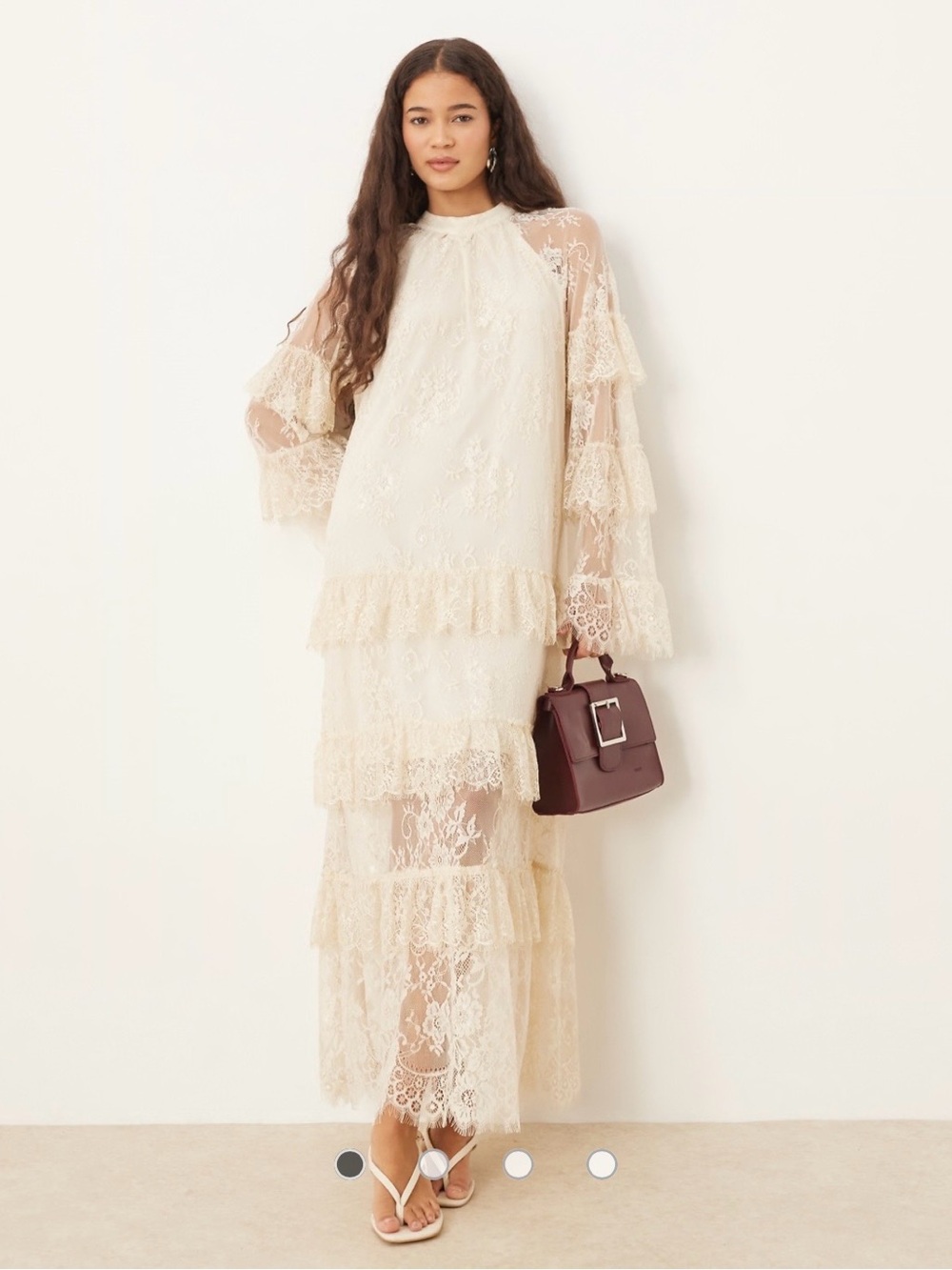 ASOS / YAS boho sheer lace tiered maxi dress in cream